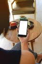 Close-up of womanÃ¢â¬â¢s hands holding and checking the email. Royalty Free Stock Photo